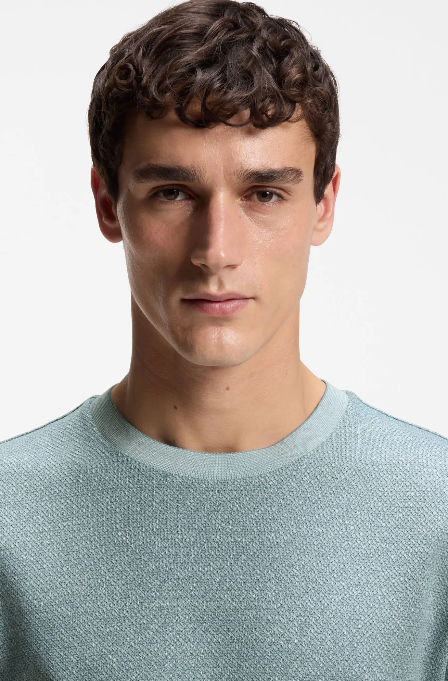 Mouliné-structured T-shirt in cotton, linen and silk