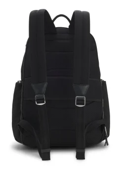 Multi-pocket backpack with leather trims