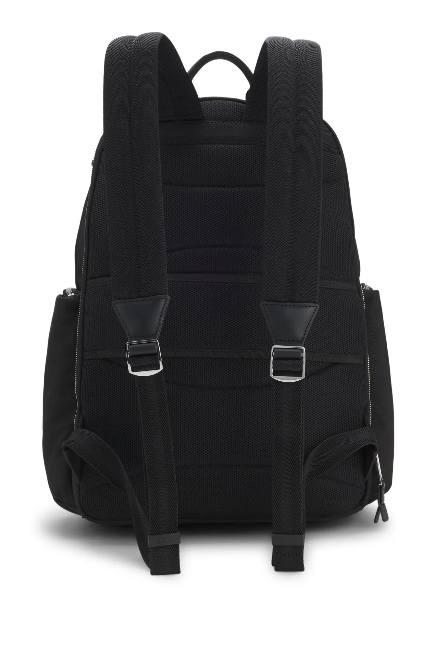 Multi-pocket backpack with leather trims