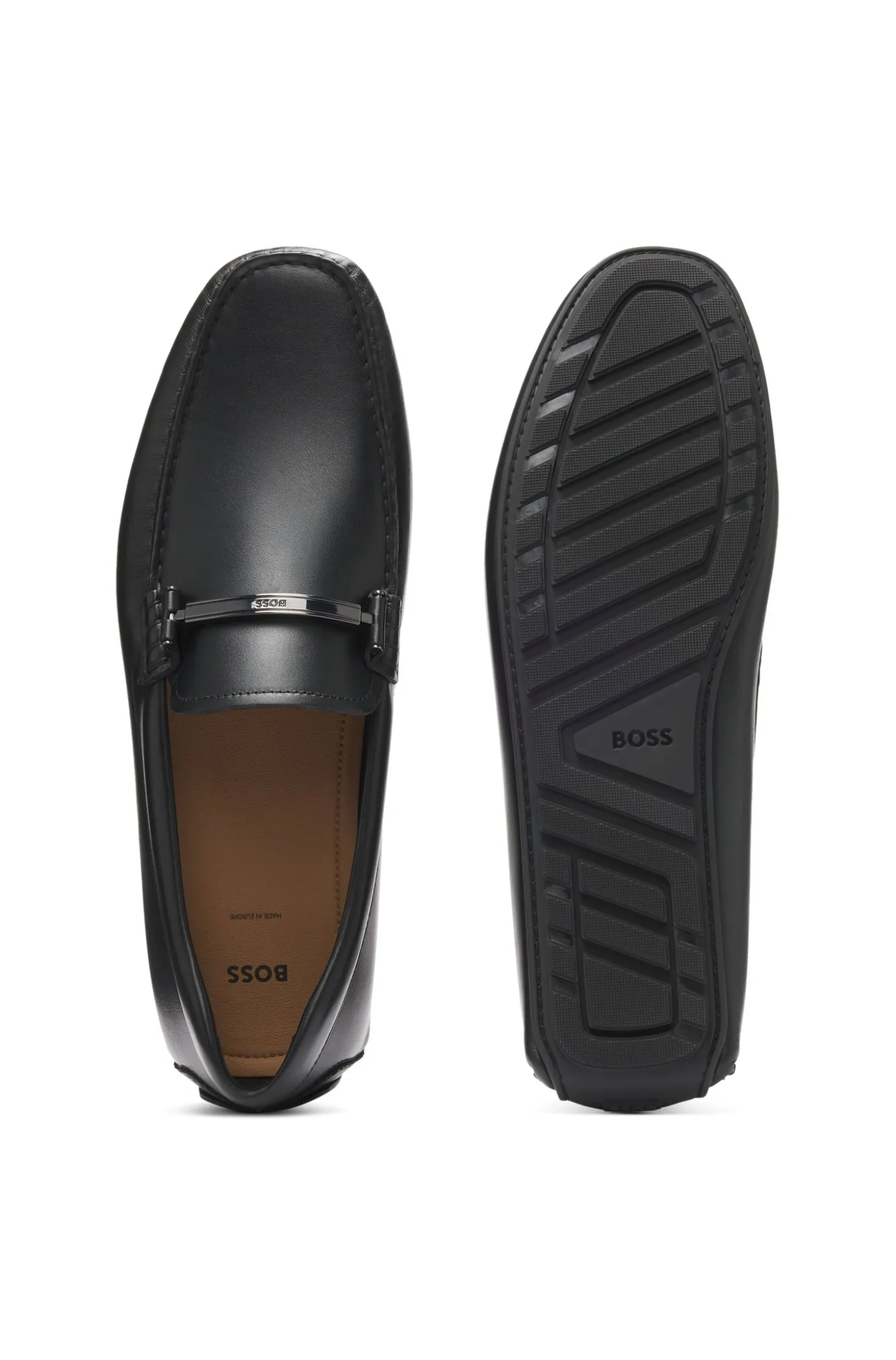 Nappa-leather driver shoes with branded hardware