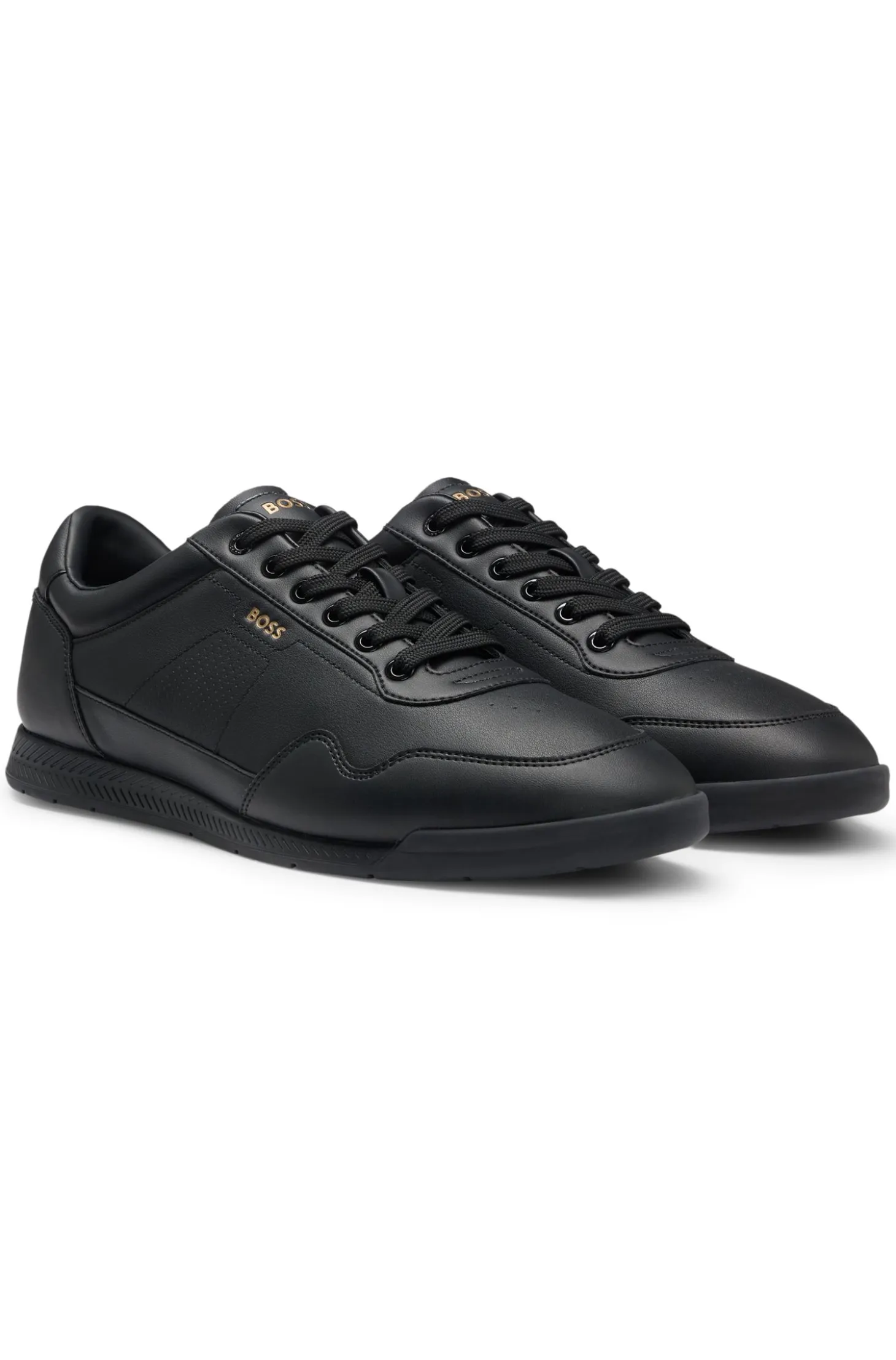 Nappa-leather trainers with gold-tone branding