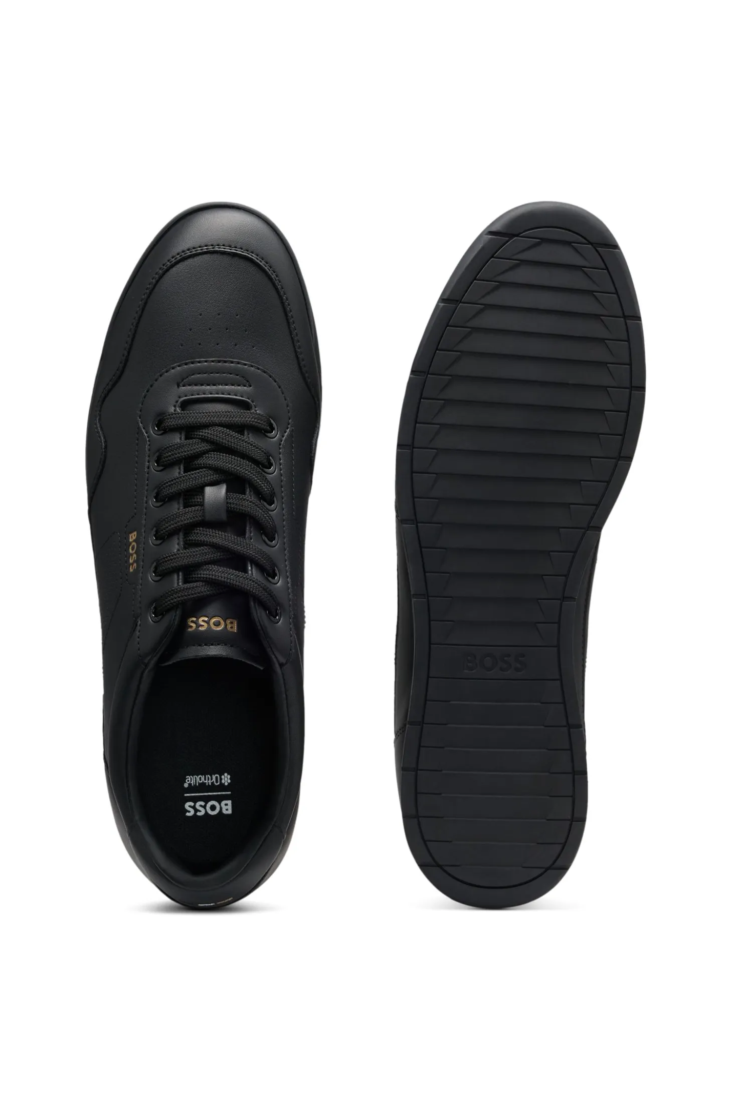 Nappa-leather trainers with gold-tone branding