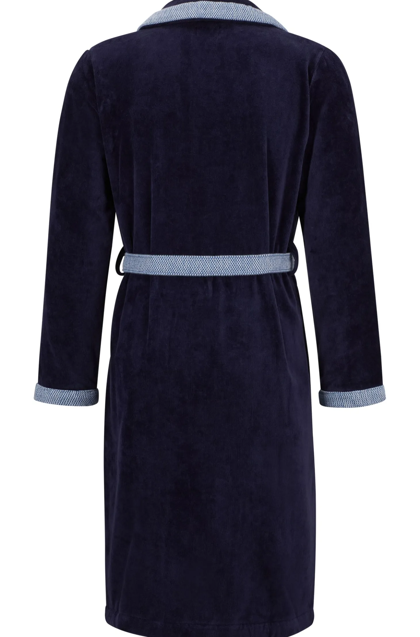 Navy cotton-velvet dressing gown with embroidered logo