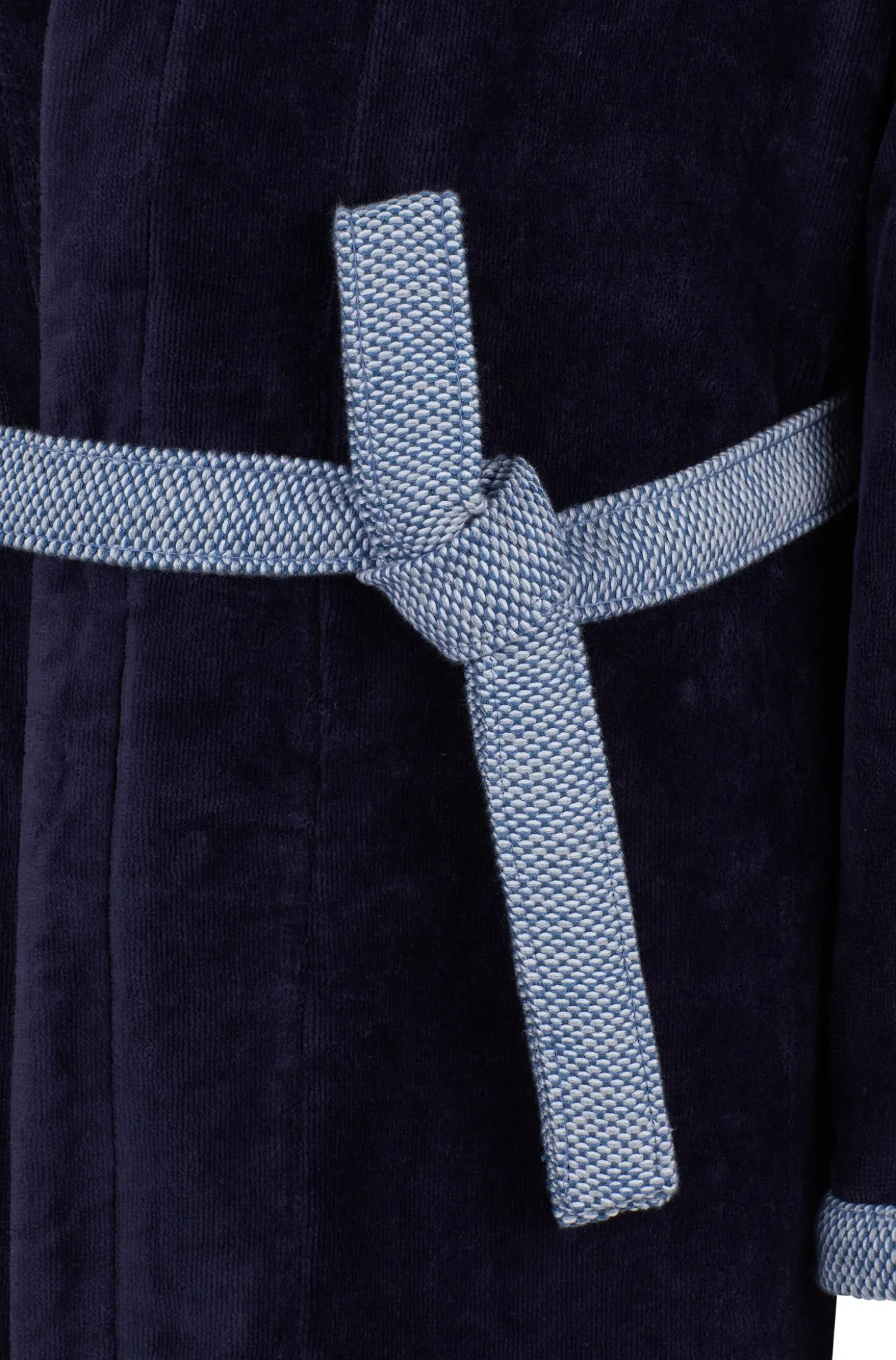 Navy cotton-velvet dressing gown with embroidered logo