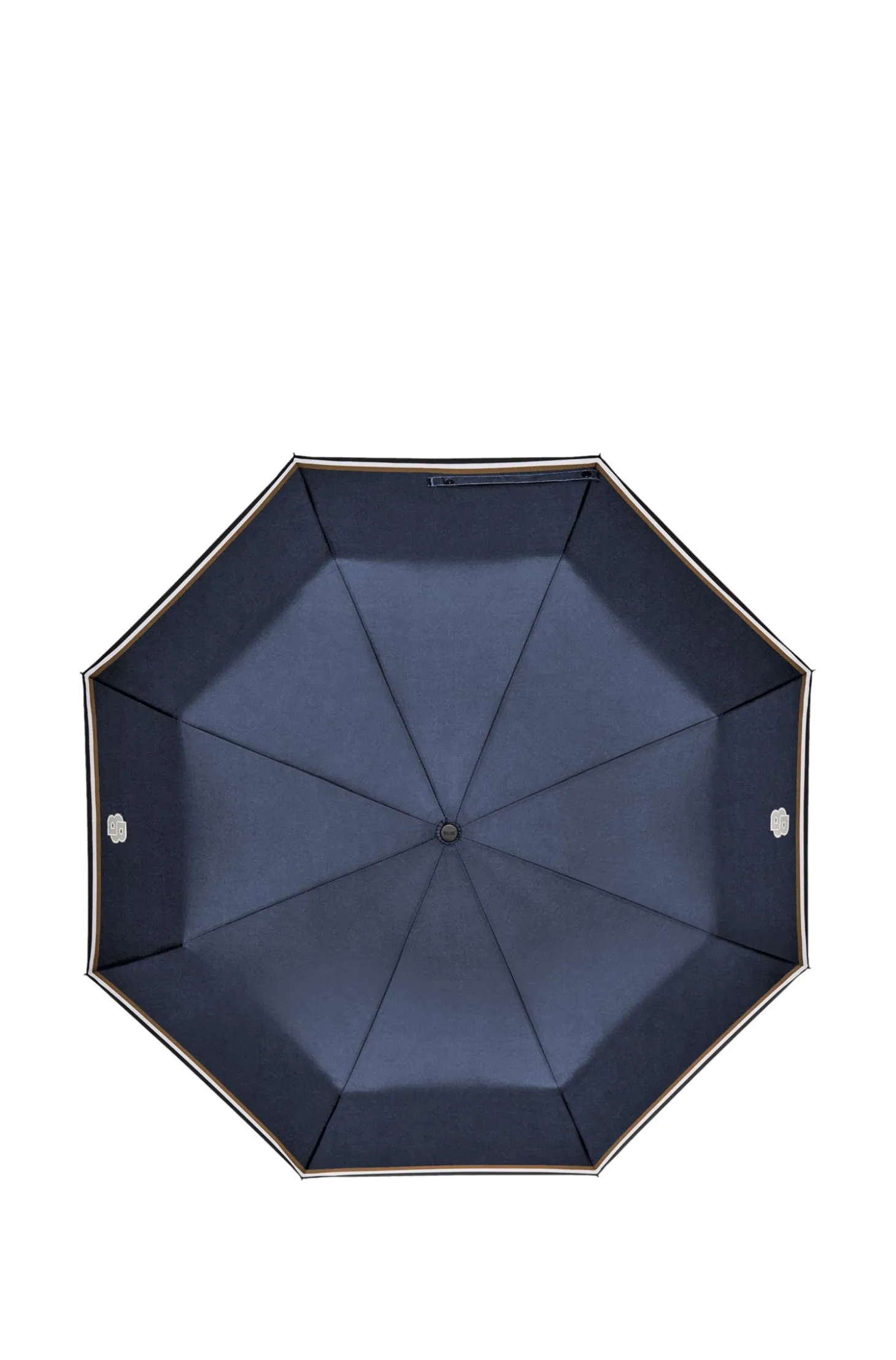 Navy pocket umbrella with Double B and signature stripes
