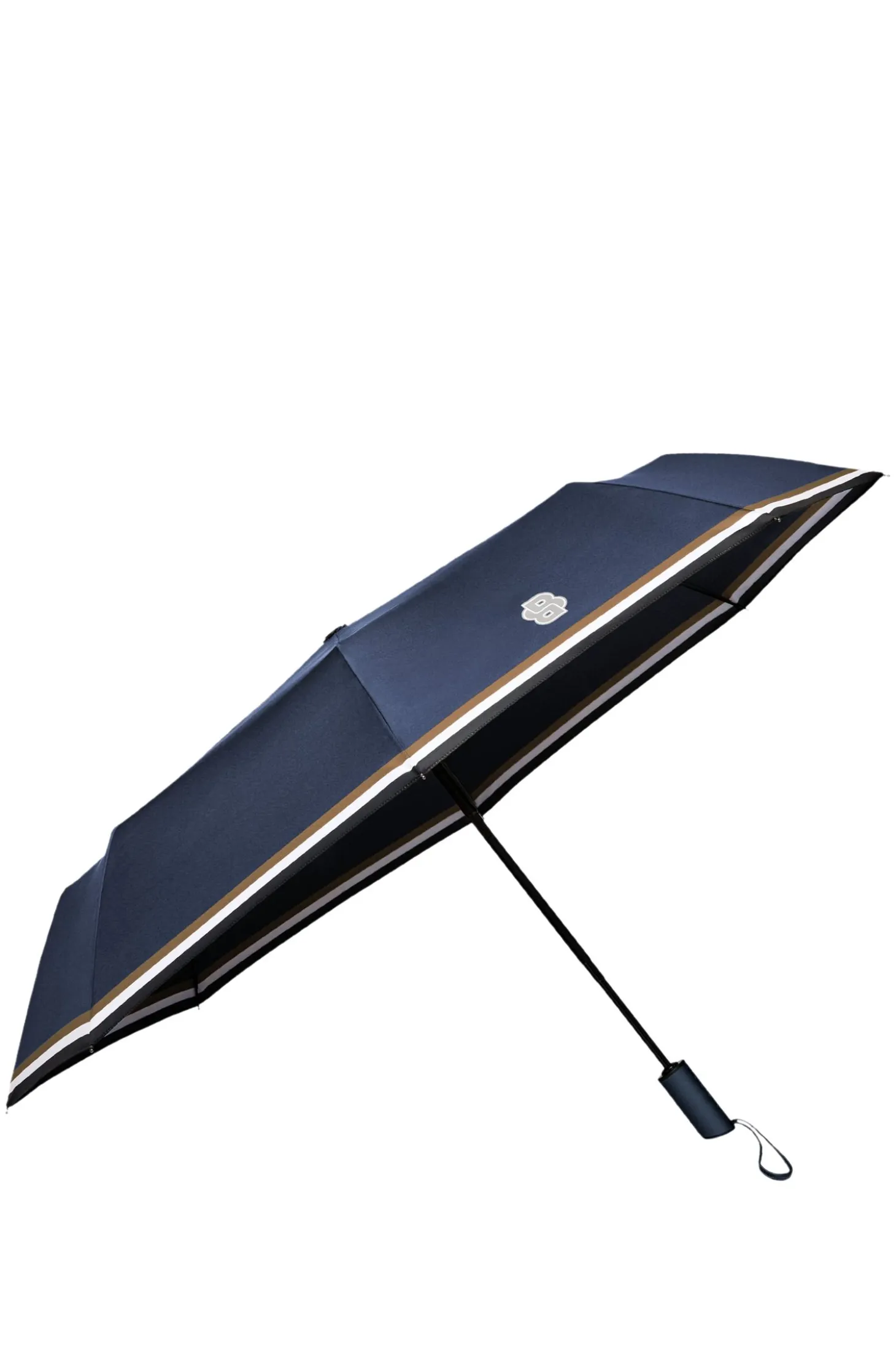Navy pocket umbrella with Double B and signature stripes
