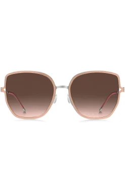 Nude-frame sunglasses with forked temples and branded chain