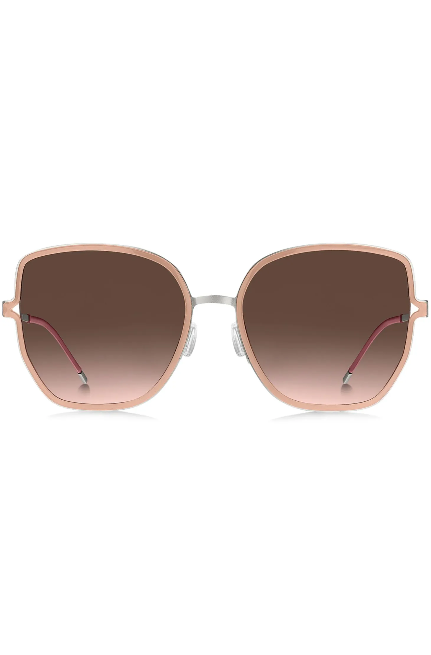Nude-frame sunglasses with forked temples and branded chain