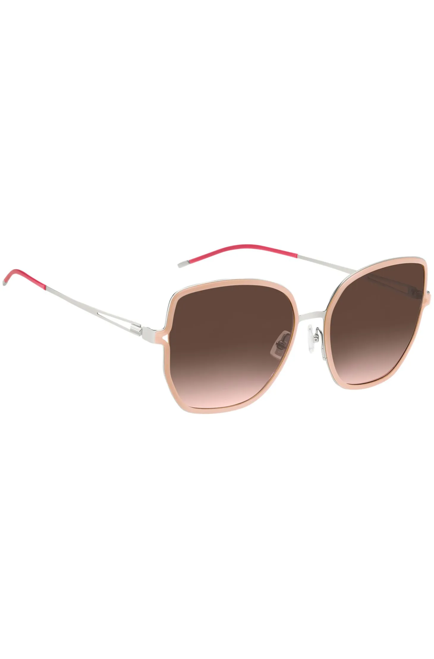 Nude-frame sunglasses with forked temples and branded chain