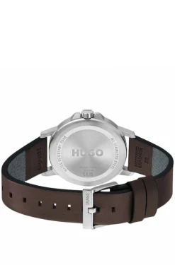 Olive-dial watch with brown leather strap