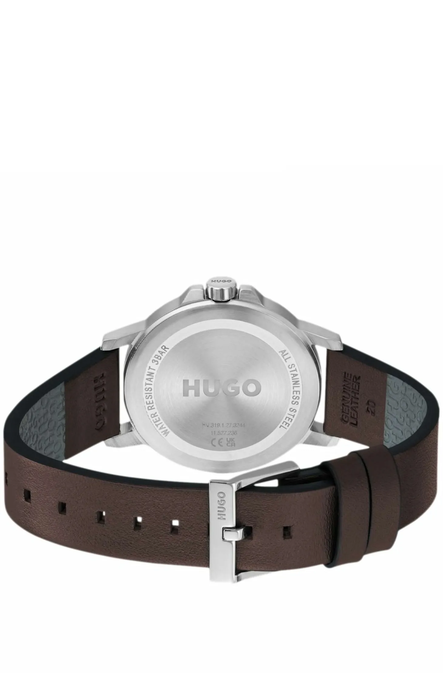 Olive-dial watch with brown leather strap