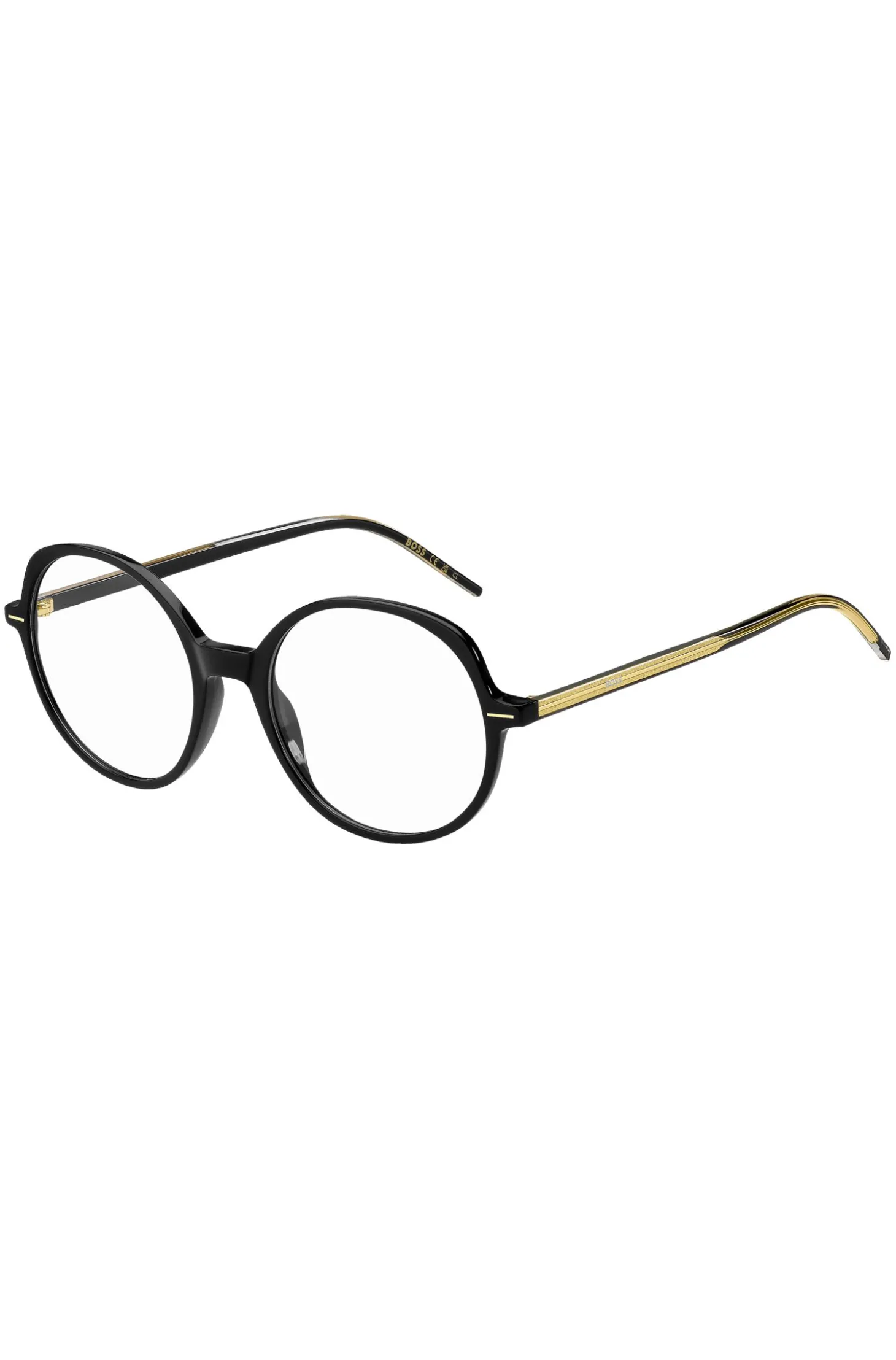 Optical frames in black acetate with gold-tone details