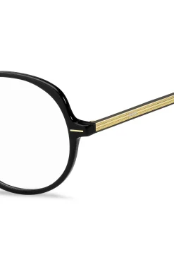 Optical frames in black acetate with gold-tone details