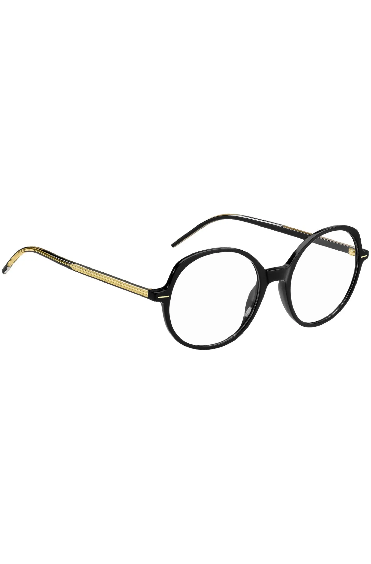 Optical frames in black acetate with gold-tone details