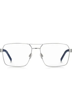 Optical frames in silver-tone metal with blue accents