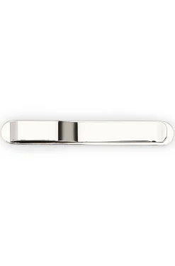 Oval-shaped tie clip with engraved logo