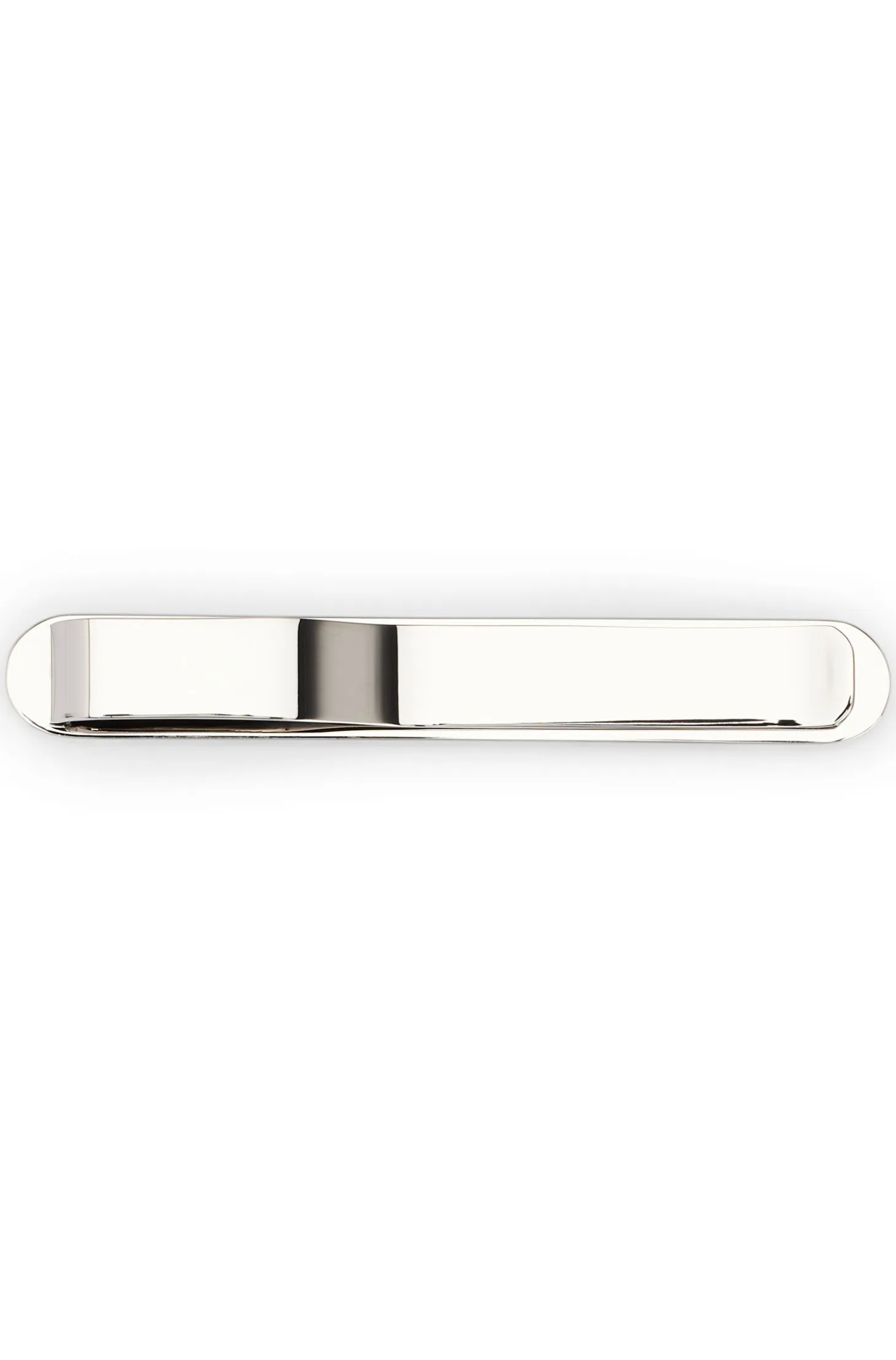 Oval-shaped tie clip with engraved logo