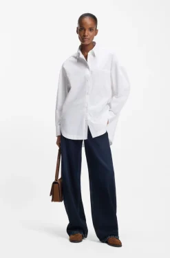 Oversized-fit blouse in cotton poplin and organza