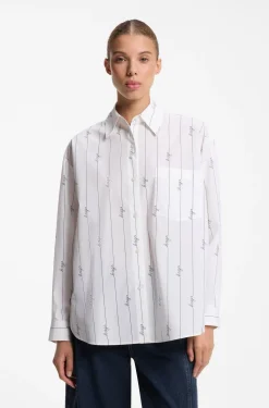 Oversized-fit blouse in cotton poplin with script logos