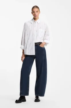 Oversized-fit blouse in cotton poplin with script logos