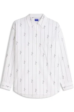 Oversized-fit blouse in cotton poplin with script logos