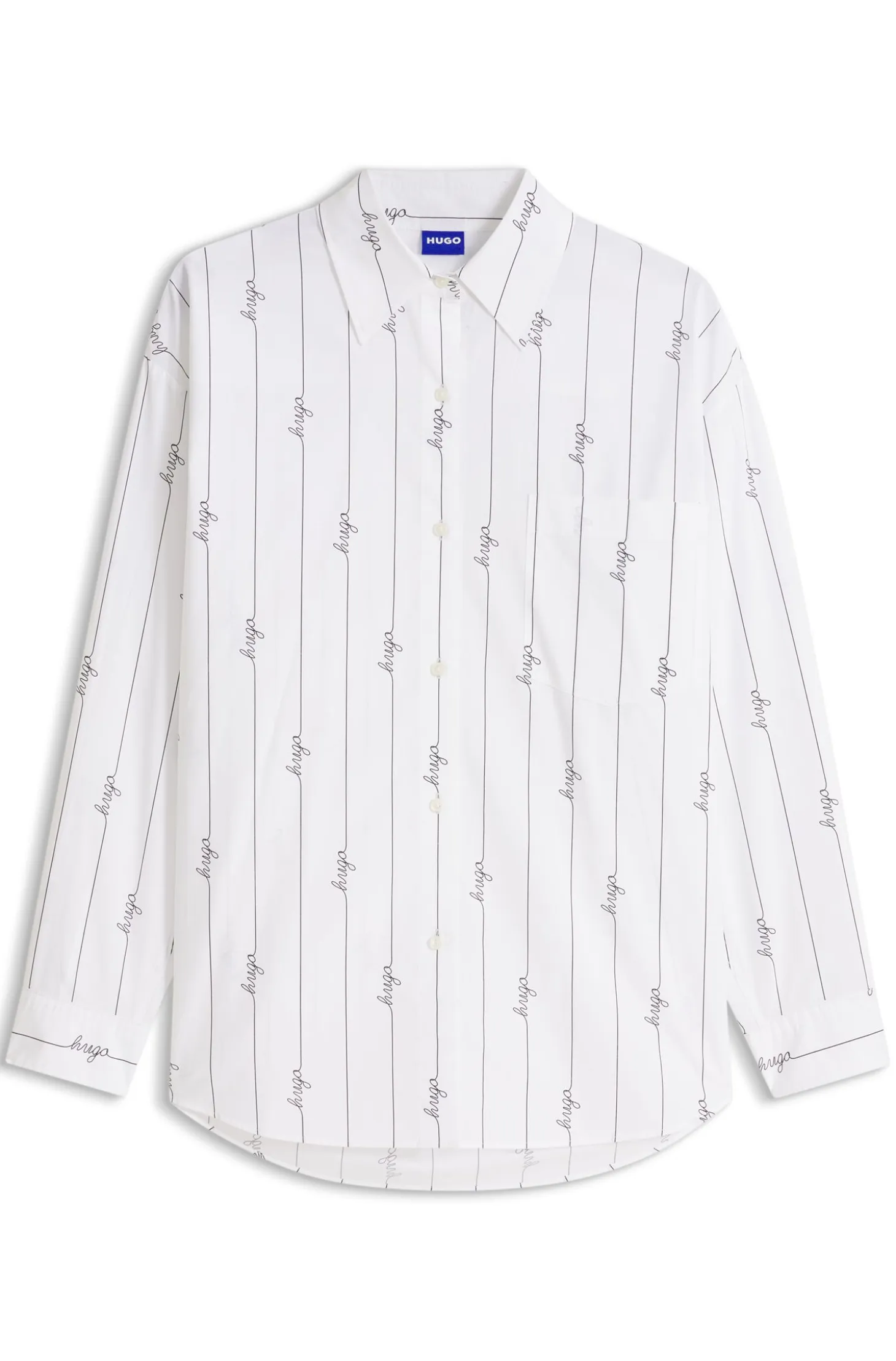 Oversized-fit blouse in cotton poplin with script logos