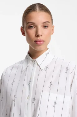 Oversized-fit blouse in cotton poplin with script logos