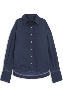 Oversized-fit blouse in smoky-blue rigid denim