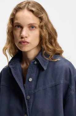 Oversized-fit blouse in smoky-blue rigid denim