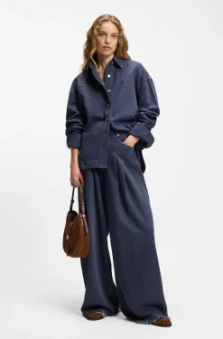 Oversized-fit blouse in smoky-blue rigid denim