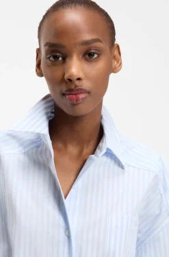 Oversized-fit blouse in striped cotton poplin