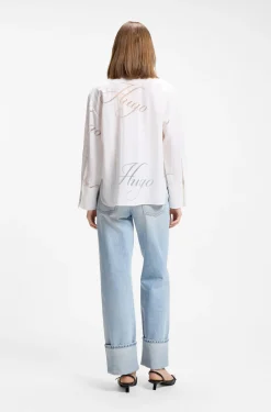 Oversized-fit blouse with burnout logo print