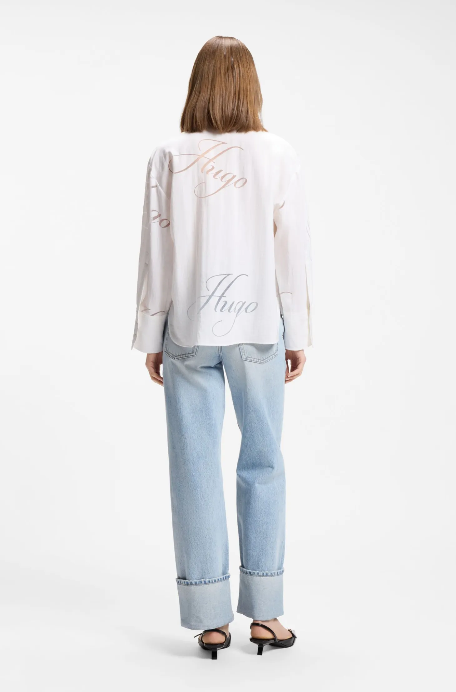 Oversized-fit blouse with burnout logo print
