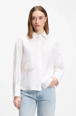 Oversized-fit blouse with burnout logo print