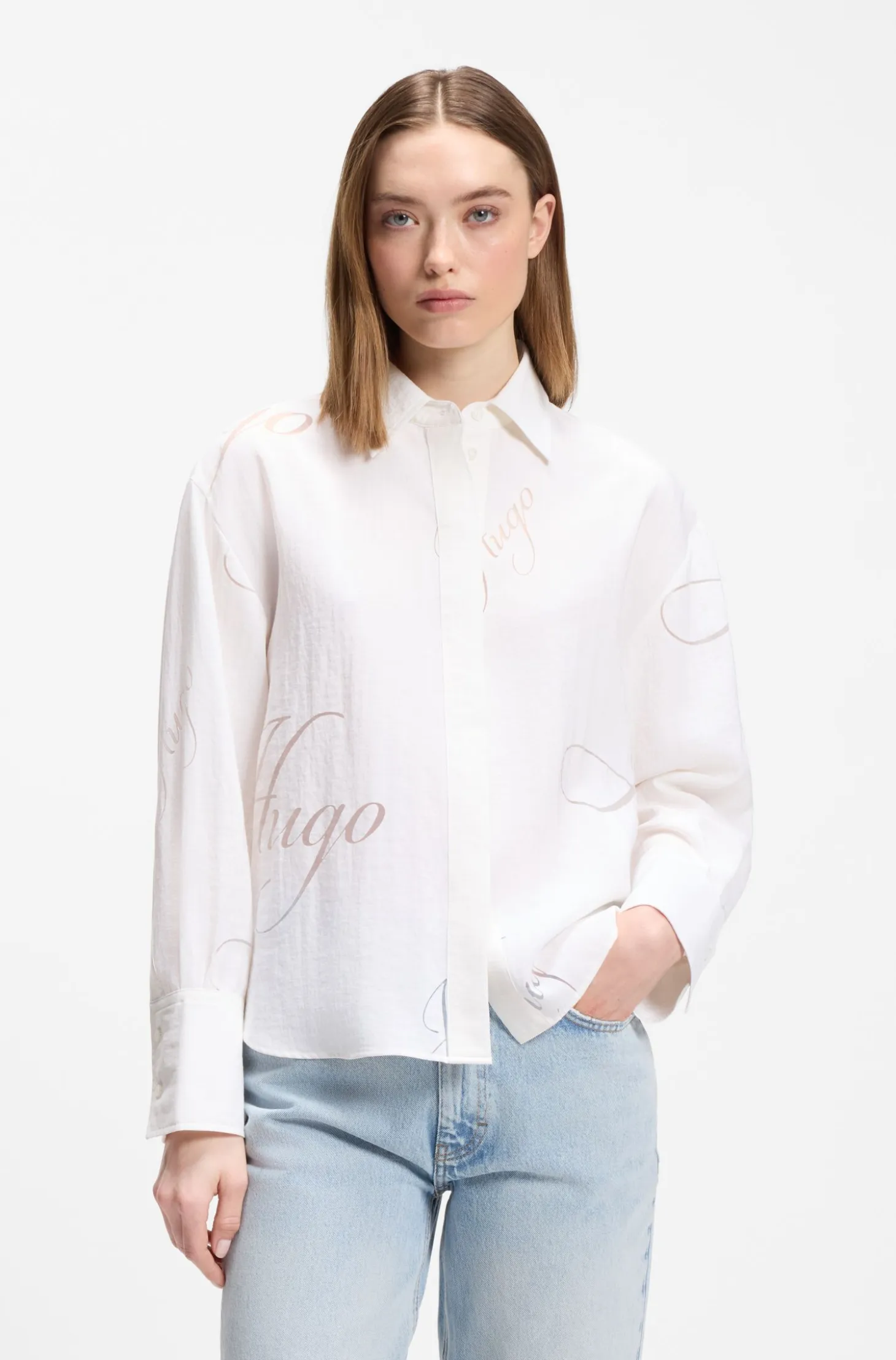 Oversized-fit blouse with burnout logo print