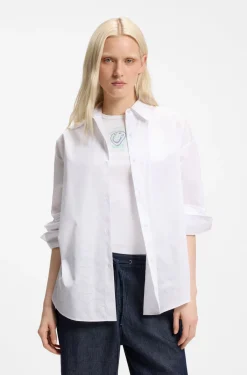Oversized-fit blouse with burnout heart and logo print