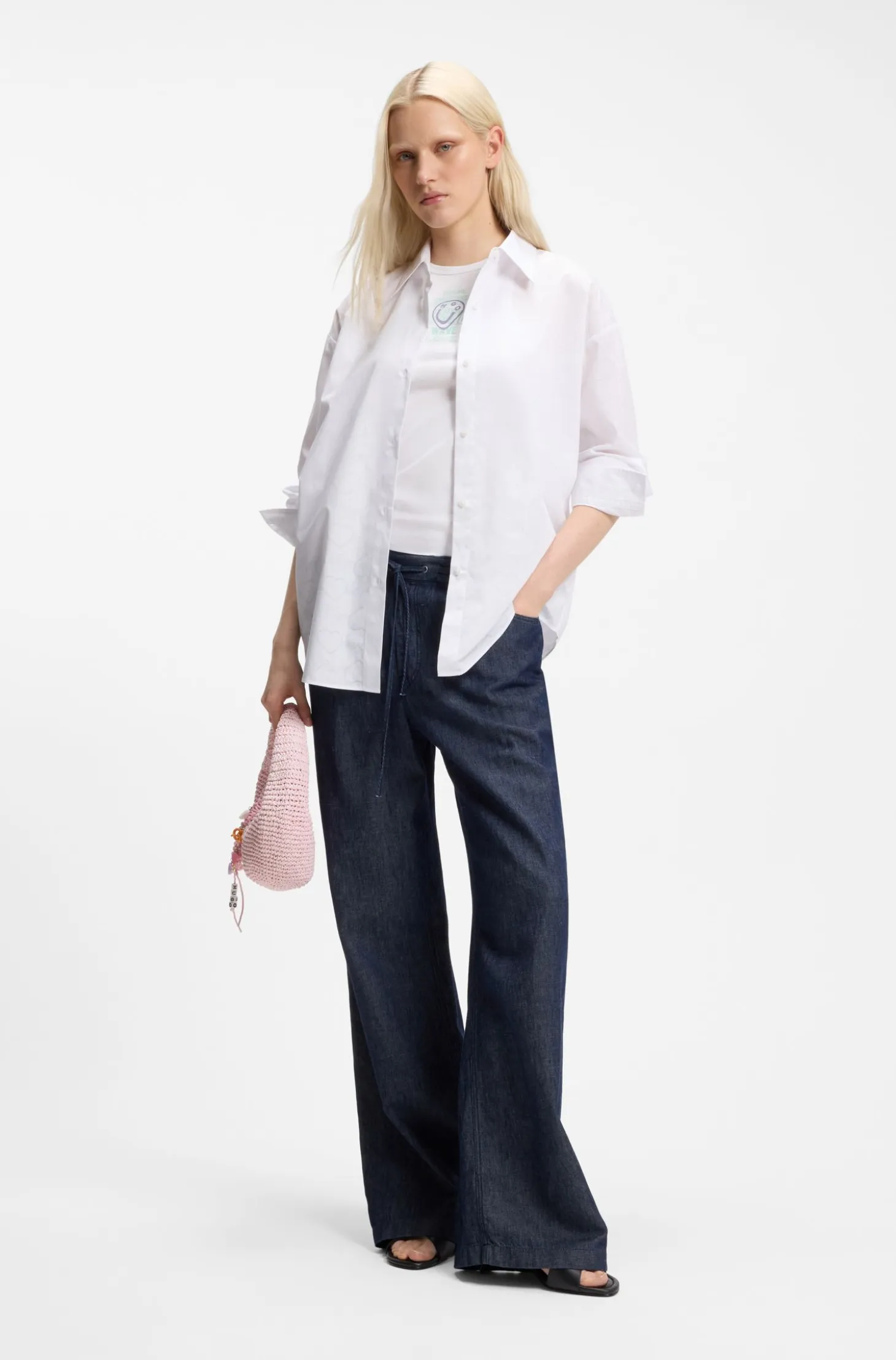 Oversized-fit blouse with burnout heart and logo print