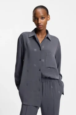 Oversized-fit blouse with stacked logos