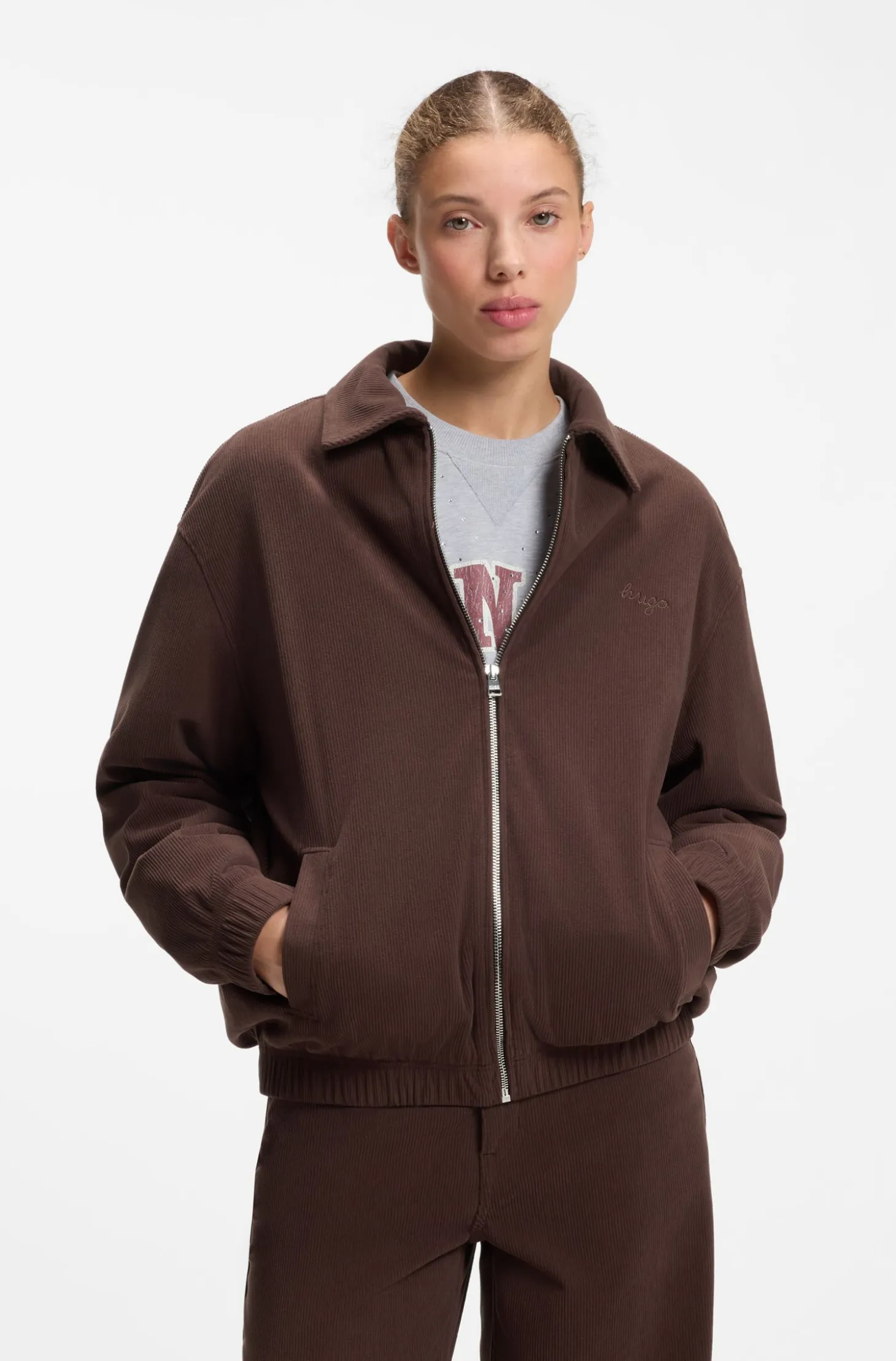 Oversized-fit corduroy jacket with script logo