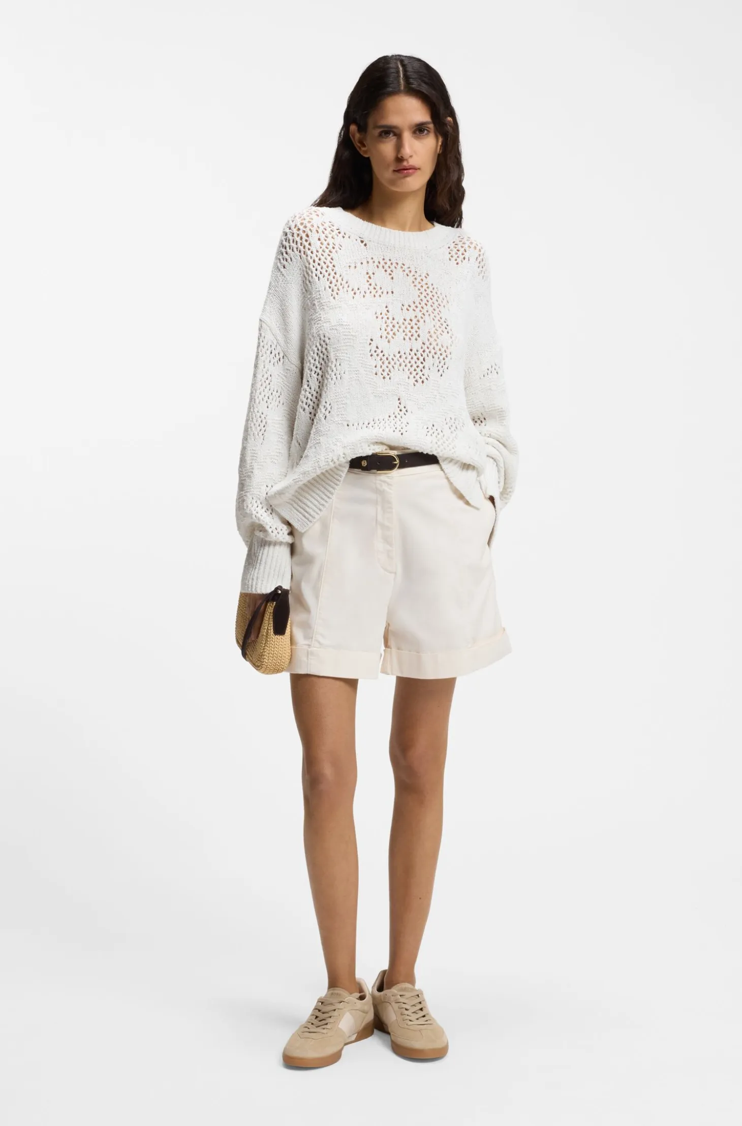 Oversized-fit cotton-blend sweater with knitted pattern