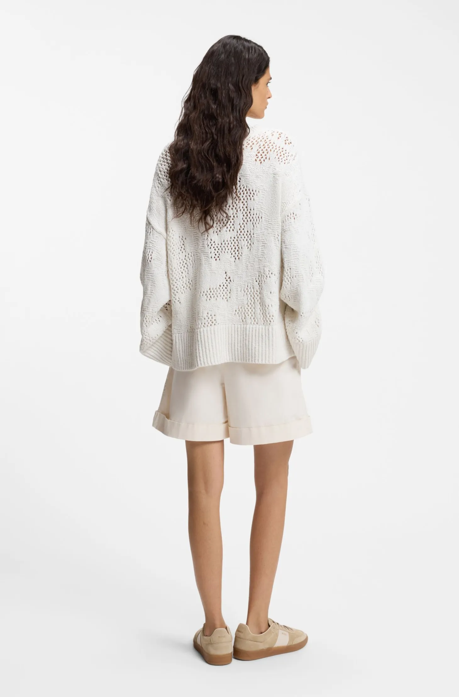 Oversized-fit cotton-blend sweater with knitted pattern