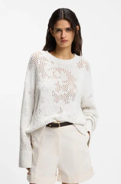 Oversized-fit cotton-blend sweater with knitted pattern