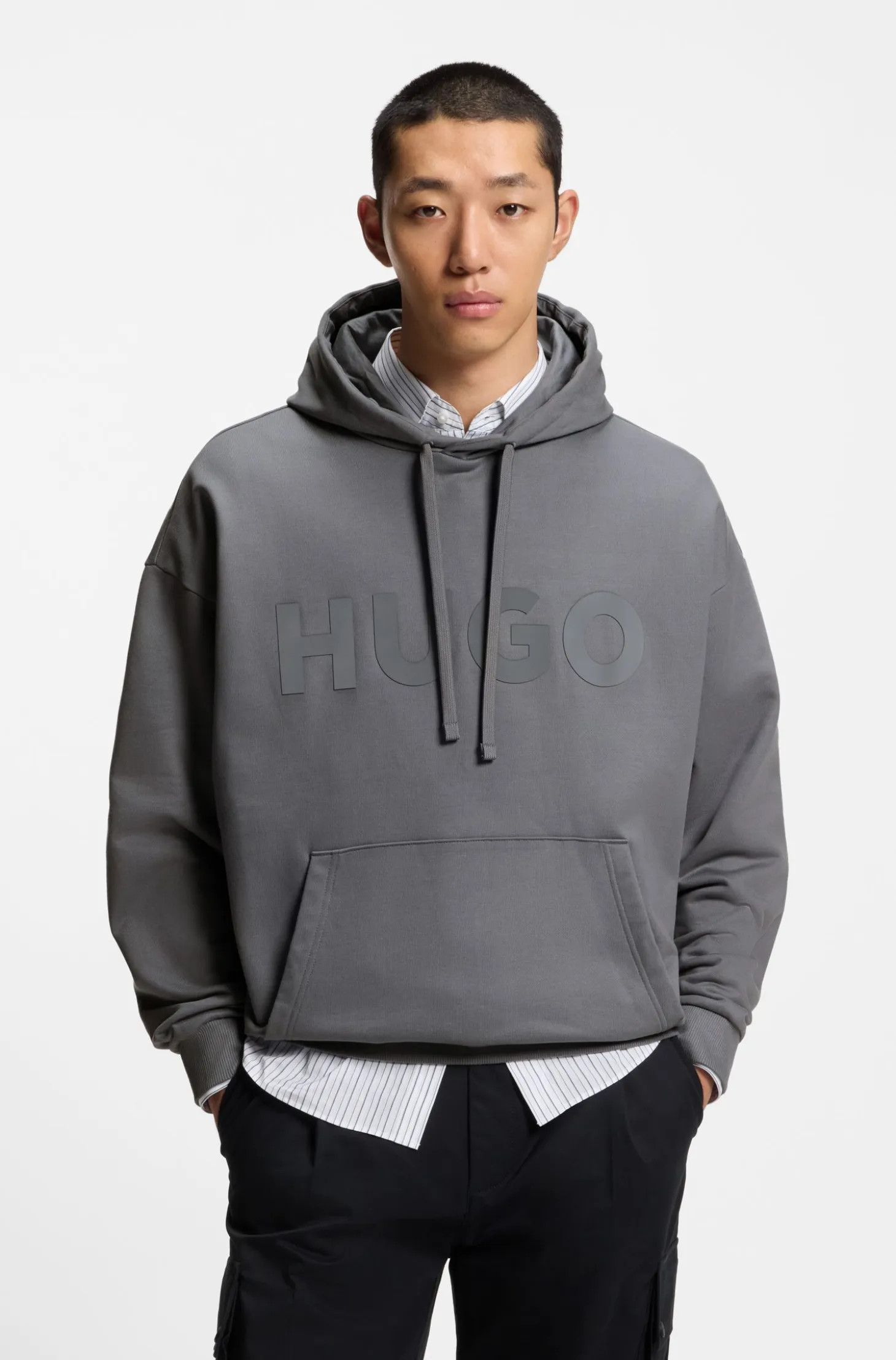 Oversized-fit hoodie in cotton terry with reflective logo