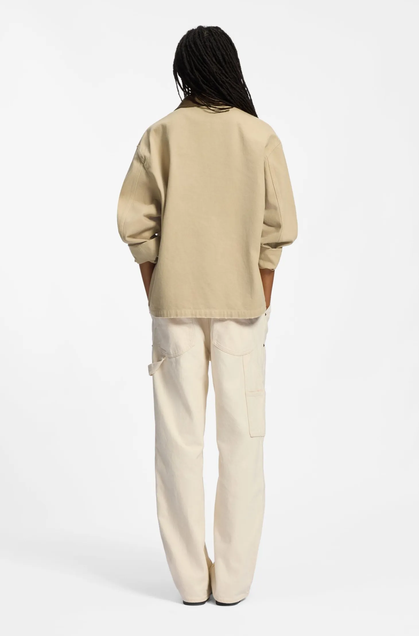 Oversized-fit jacket in cotton twill with contrast collar