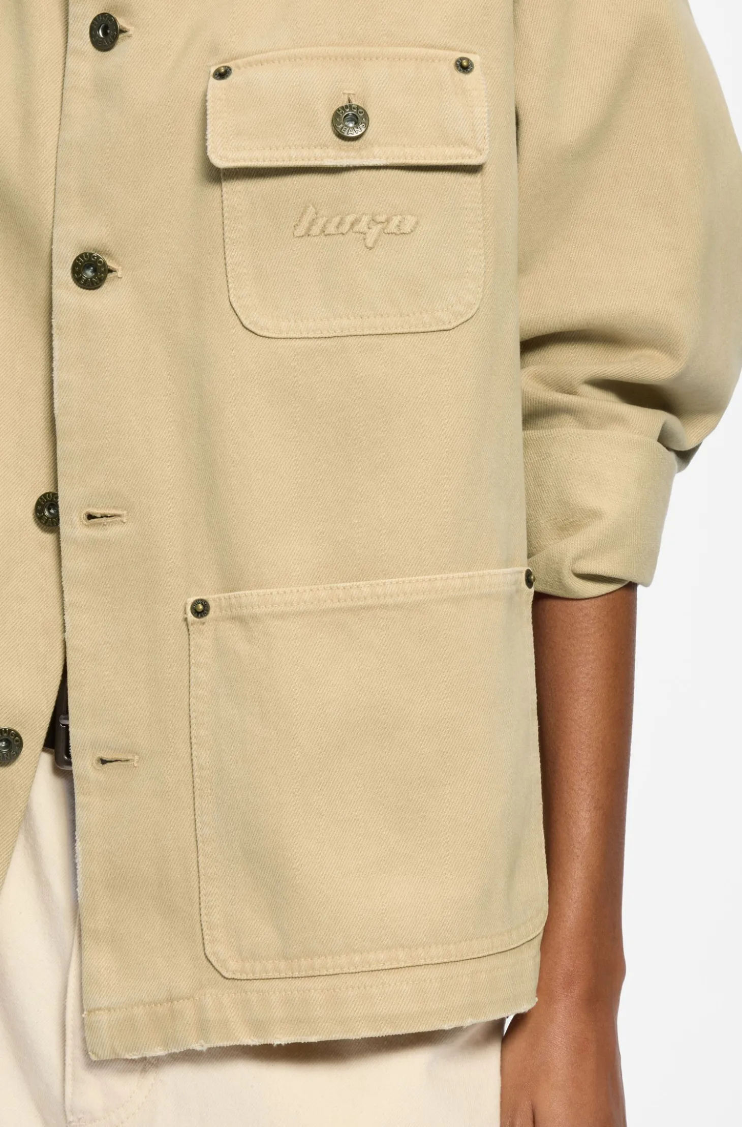Oversized-fit jacket in cotton twill with contrast collar