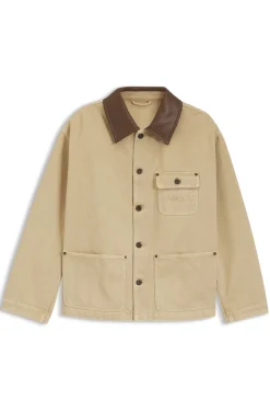 Oversized-fit jacket in cotton twill with contrast collar