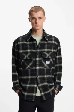 Oversized-fit overshirt in checked cotton twill