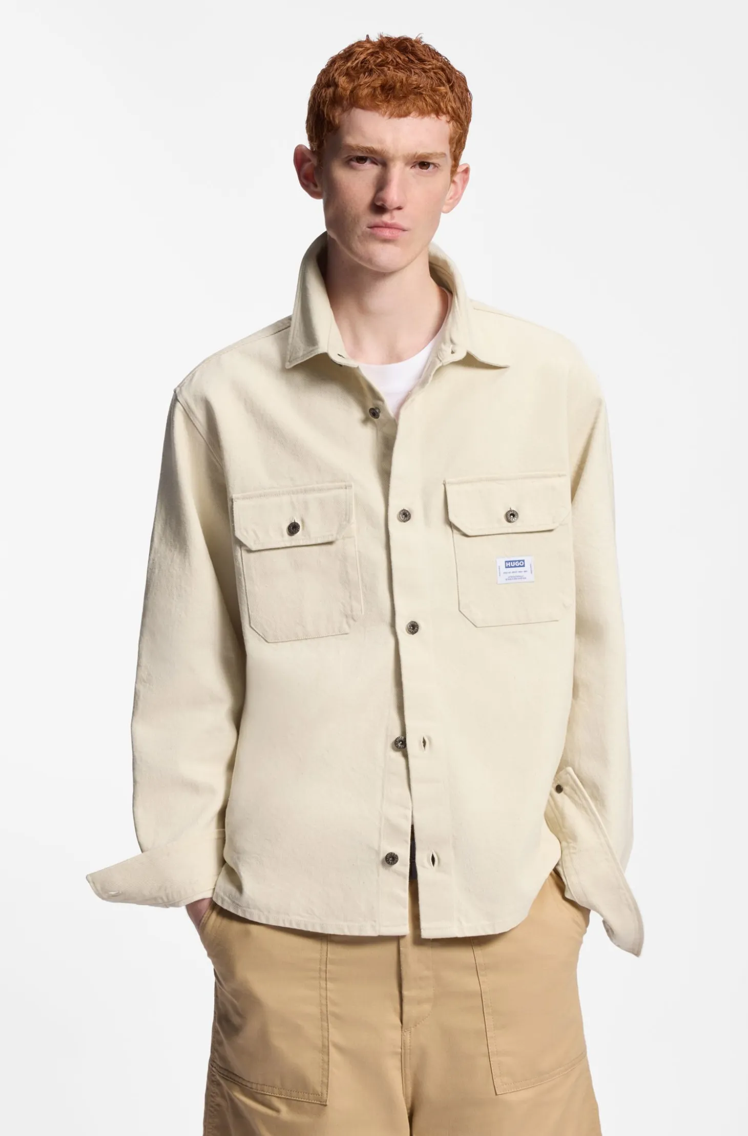 Oversized-fit overshirt in ecru denim