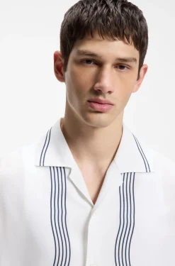Oversized-fit printed shirt with camp collar