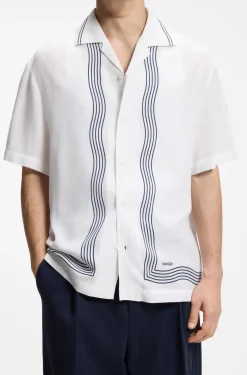 Oversized-fit printed shirt with camp collar